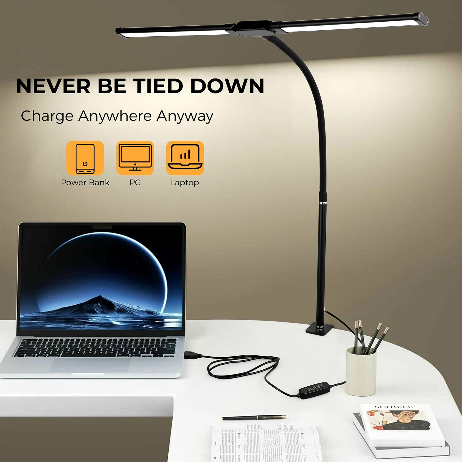 Double Head Scissor Arm LED Desk Lamp with Clamp Dimmable 3 Color Modes ...