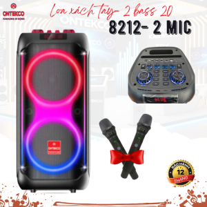 Loa  xách tay Karaoke 2 bass 20 đứng 8212 Ontekco kèm 2 micro  đèn led đẳng cấp