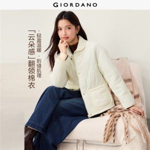 Giordano Beau Monde Women Doll collar big pockets wave quilted jacket Free Shipping 13376734