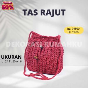 Tas Rajut Wanita Muslimah Modern - Tas Tote bag resleting kain tebal - Tas Slempang Rajut - Tas Rajut Selempang serut mini Polos