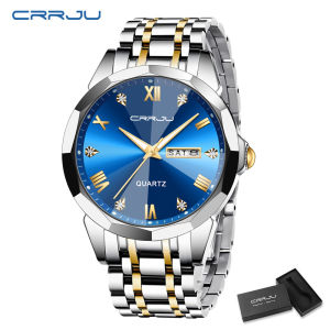 CRRJU Jam Tangan Pria Anti Air Original Keren Kalender Bercahaya Analog Tali Baja Tahan Karat 5023