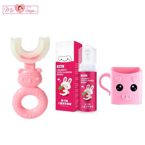 Combo 3 chi tiết bàn chải đánh răng chữ u silicon kem đánh răng và cốc cho bé từ 2 đến 12 tuổi Shop Mẹ Sam