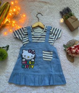 Setelan Pakaian Anak Perempuan Hello Kitty - Dress Renda & Kaos Motif Garis - TTOKO PELANGI PESTA