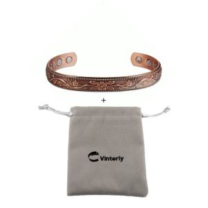 Copper Adjustable Benefits Arthritis Pain Relief Vintage Flower Cuff Bracelets for Women Gift Radiation Protection Promotes Blood Circulation Health Jewelry Holiday Gifts