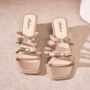 [Free Shipping] Bow-Knot Versatile Sandals For Women Summer Outdoor Wear 2026 New Style Chunky Heel Square Toe Open-Toe Sandals New Style