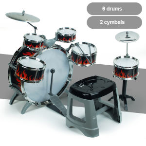 Toddler Drum Kit Musical Instruments Kids Jazz Drum Kit with Stool Bass Drum Cymbal 2 Drum Sticks and 6 Small Drums Toys for 3 4 5 Year Old Boys Girls Gifts