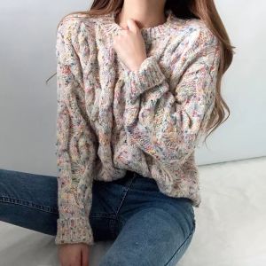 Oversized Cable Knit Sweater Rajut Tebal Wanita untuk Musim Dingin