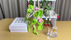 Crochet Car Air Freshener15ml Diffuser Bottle with Strawberry Plant Refillable Essential Oil Aroma Hanging Diffuser Car Rearview Mirror Decor Boho Home Office Ornament