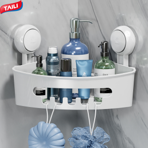 TAILI Suction Corner Shower Caddy Bathroom Shower Shelf Storage Basket Wall Mounted Organizer for Shampoo Conditioner Plastic Shower Rack for Kitchen & Bathroom Drill-Free Removable (free 2pc suction cups)