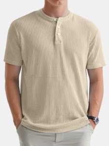 Kaos Wafer Waffle Model Kancing Lengan Pendek Atasan Best Seller Pria Bahan Katun Waflle Knit Kotak Timbul Premium