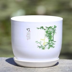 CIRCUIT With Tray Plastic Flower Pot Extra Large White Imitation Porcelain Succulent Planter Pot Round PP Resin Flower Pot Indoor Flowers