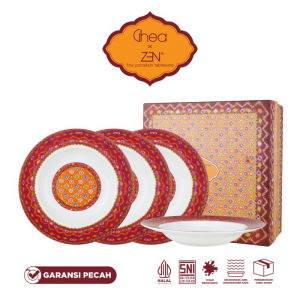 ZEN x Ghea Jumputan Pelangi Piring Sup Keramik 25cm isi 4 pcs + Box