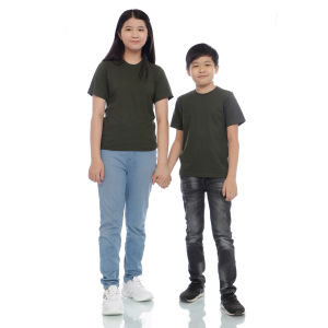 Kaos Polos Anak Oneck Lengan Pendek Bahan Katun Combed 30s Warna Hijau Army