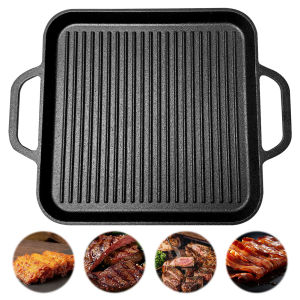 11in Cast Iron Griddle Pan Reversible Square Grill Plate for Gas Stovetop Oven Non-Stick Durable Cooking Tool