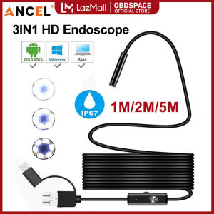 【COD】ANCEL 7mm 3 In 1 Endoscope Camera 480P HD 6 Adjustable LED Lights USB Endoscope Mini Camera IP67 Waterproof Multi-function Snake Hidden Camera Compatible For Android /TYPE-C/PC