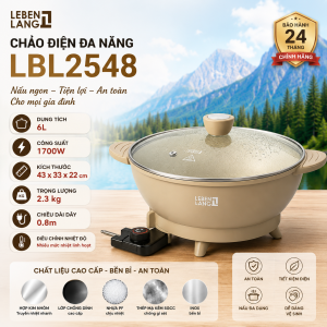 Chảo Điện Đa Năng Lebenlang LBL2548 6L Công Suất 1700W Chống Dính Nấu Lẩu Chiên Xào Hấp