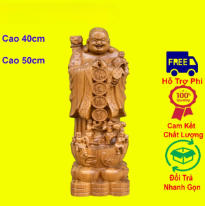 Tượng phật di lặc ngũ tặc chúc phúc cao 40 50cm gỗ bách xanh cực đẹp