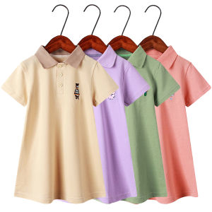 2021 New Fashion Casual Kids Children Girls Polo T shirt Dresses Cotton Short Sleeve Turndown Collar Toddler Baby Clothing