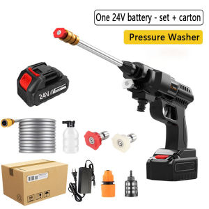 Cordless High Pressure Water Gun 24V/48V High Pressure Washer Portable 600W Water Pump Cordless Gun 7500mAh*2 Battery 35Bar Water Gun Complete Equipment High Pressure Car Wash PumpWith Toolbox
