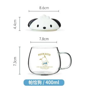 Kawaii Sanrio Tableware Glass Cup with Lid Hello Kittys Mymelody Kuromi Cinnamoroll Cute Beauty Transparent Water Cup Girl Gift