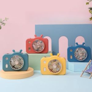 [Cartoon camera fan] 1688 fashion shop New creative macaron cute mini usb fan hand-held hanging neck fan portable charging night light fan