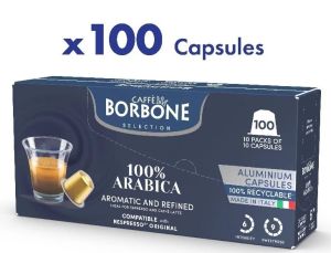 Caffe Borbone 100% Arabica Nespresso® Compatible Aluminium Espresso Coffee Capsules (100 pods) Halal Certified VARIETY