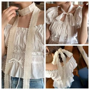 HOUMENG Pastoral Style Lace Scarf Adjustable Soft Wrap Ribbon Hair Strap Vintage Elegant Sweet Bow Headband Outdoor