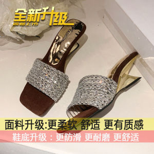 Rhinestone-Studded Elegant High-Heeled Sandals For Women Suitable For Pairing With Skirts Summer Outdoor Wear 2025 New Model One-Strap Sandals