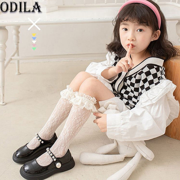 Odila【COD】Children Lace Socks Baby Girls Knee High Socks Royal