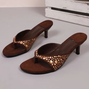 Designer Vintage Clip Toe Women Slippers Elegant Low Heels Slide Shoes Fashion Stripper Party Dress Summer Flip Flop Shoes2026