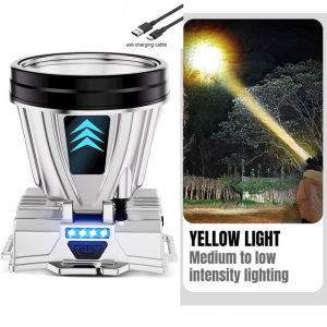 Super Bright Headlamp Rechargeable High Power White Light Yellow Headlamp Waterproof Camping Light Fishing Headlight Flashlight Rechargeable LED Searchlight