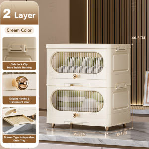 SIV Foldable Plastic Dish Drainer Cabinet Aesthetic Dish Storage Dryer Cabinet With Cover For Plates
