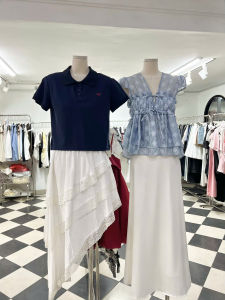 Đen/ Trắng Sẵn quần Cotton dày đẹp viền ren Chân váy maxi 3 tầng vạt chéo lưng chun co giãn gợi cảm cá tính dễ thương ZICO SKIRT