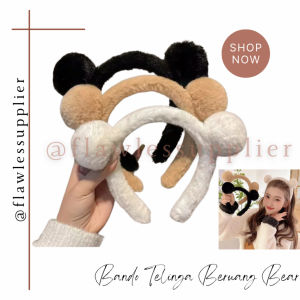 Bando Telinga Pom Pom Beruang Bear Lucu / Bando Bandana Kuping Beruang / Bando Karakter Bulu / Bando Karakter Beruang Bulu Korea