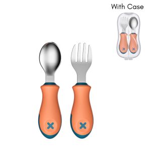 Hogokids Baby Fork and Spoon Set with  Case Baby Training Utensils Self Feeding Toddler  Stainless Steel