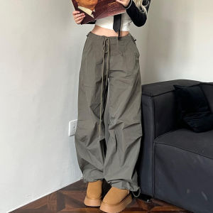 COD美式灰绿色伞兵工装裤女春季新款高腰宽松显瘦街头休闲直筒运动裤2026新品