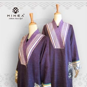 Minea gamis tenun kombinasi katun linen Raima