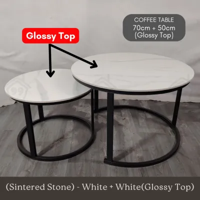 80+60 Belilah Sintered Stone Ceramic Coffee Table 2in1 Marble Design Round Table Meja Bulat Meja Kopi Side table 岩板咖啡桌