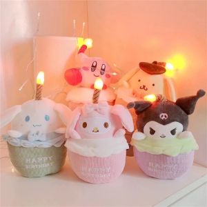 Sanrio Toy Happy Birthday LED Plush Cake Toy Birthday Decoration Props Singing Musical Plush Toy with Glow Candle