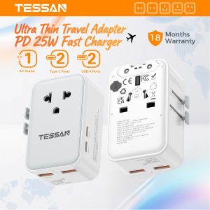 TESSAN Ultra-Thin Travel Adapter with USB C Charger Extension Multi Plug Wall Charger USB Adapter