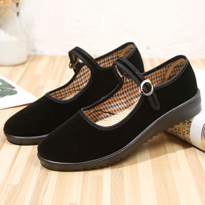Old Beijing cloth shoes for women with mid-heel flat soles for work black etiquette student womens shoes moms casual walking shoes for work
