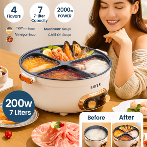 หม้อไฟฟ้าอเนกประสงค์สี่ช่องสำหรับใช้ในบ้าน การให้ความร้อนอย่างรวดเร็ว เครื่องครัวในครัวเรือนที่ทนทาน