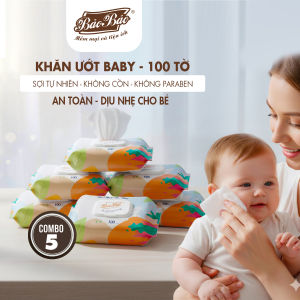 Combo 5 khăn ướt Bảo Bảo 100 tờ không cồn vải sợi tự nhiên cao cấp dành cho mẹ và bé