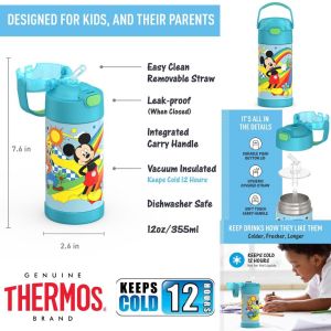 THERMOS FUNTAINER 12 Ounce Stainless Steel Vacuum Insulated Kids Straw Water Bottle Disney Mickey Mouse