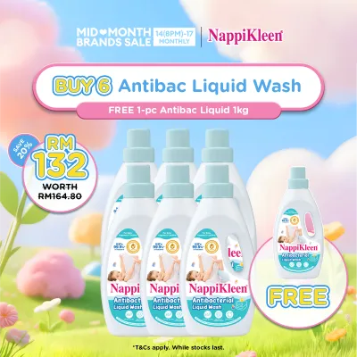 [Mid Month Sale] Nappikleen Anti-Bacterial Liquid Wash (1.85kg x 6) + Nappikleen Anti-Bacterial Liquid Wash (1kg)