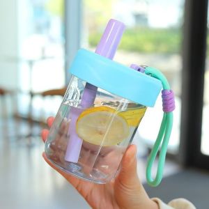 1 PC 500ml Straw Cup With Leak-Proof Lid Lady Cute Food Grade Heat Resistant Cup Tea Separation Filter Cups Outdoor Tableware