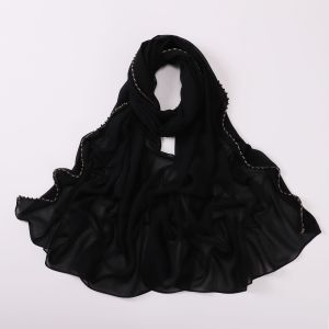 Jifang Thiết Kế Mới hạt đồng Chuỗi Màu Đen Pha Lê Đồng Bằng Chiffon cát Khăn trùm đầu hijab hồi giáo Khăn Choàng Pashmina Khăn Choàng khăn choàng đầu Kết Thúc Tốt Đẹp Wc55