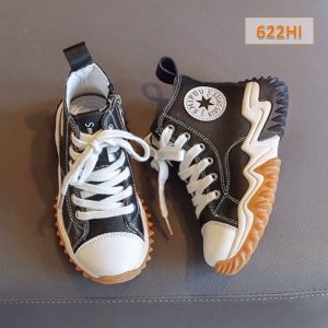 Gevani Sepatu Sneakers Anak Cewek Cowok Zipper Star Hitam Krem Putih (622)
