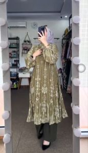 .. promo Baju Tunik Panjang Wanita Dewasa Muslim Terbaru Bhn Plisket Premium full furing Liora
