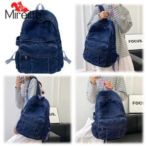 กระเป๋าสะพายไหล่ยีนส์ผู้หญิงกระเป๋าสะพายลายเรียบยีนส์สายรัดปรับระดับได้ความจุมากกระเป๋าเป้ใส่แล็ปท็อปกระเป๋าเป้สะพายหลังสำหรับทุกวันของผู้หญิง